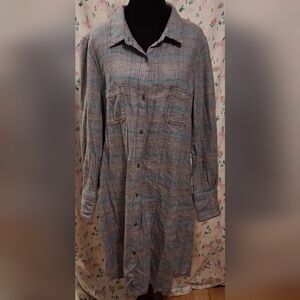 NWOT Hatley Anna Grey & Blue Plaid Cotton Long Sleeve Collar Shirt Dress SZ L